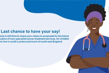 NHS graphic featuring Black female doctor and text reading "Last chance to have your say!".