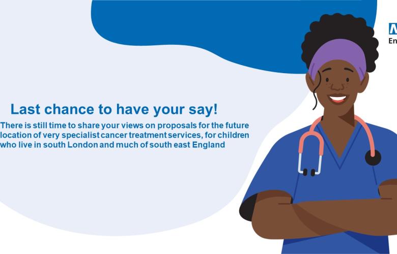 NHS graphic featuring Black female doctor and text reading "Last chance to have your say!".
