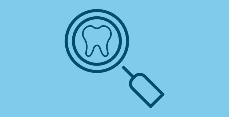 Icon of a magnifying glass and a tooth.