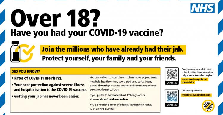 SEL vaccine advert for 18+ adults