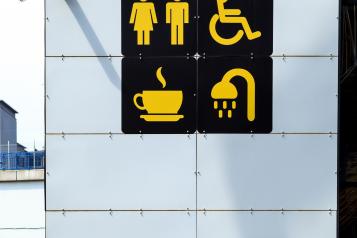 symbols of toilet, cafe, information point and other details