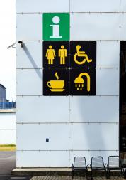 symbols of toilet, cafe, information point and other details